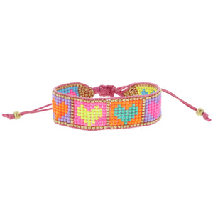 Multi Color block Heart Woven Beaded Bracelet