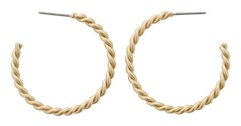 Thin Gold Twist Hoop Earrings, 1.25" Top to Bottom Pendant Jane Marie