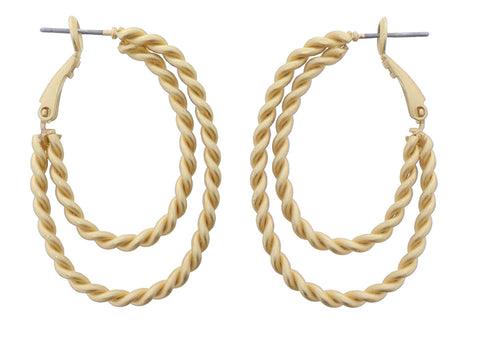 2 Layer Gold Twist Oval Hoop Earrings, 1.5" Top to Bottom Pendant Jane Marie