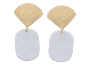 Gold Textured Fan Post with White Oval Earrings