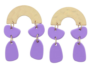 Gold Hammered Arch Post with Lavender Abstract Shaped Dangles Earrings Jane Marie