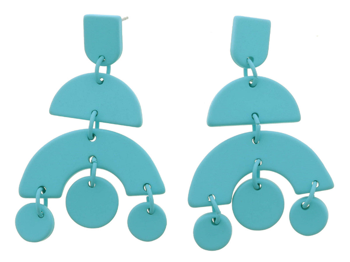 Teal U Post and Tiered Half Circles with Circle Dangles Earrings Jane Marie