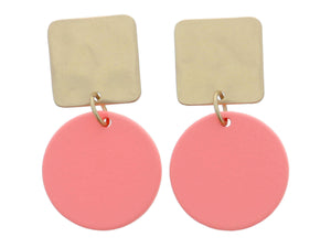 Jane Marie Gold Hammered Square Post with Coral Circle Earrings