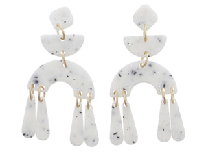 Speckled Diamond Post and Tiered Half Circles with Teardrop Fringe Earrings Jane Marie