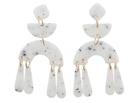 Speckled Diamond Post and Tiered Half Circles with Teardrop Fringe Earrings Jane Marie