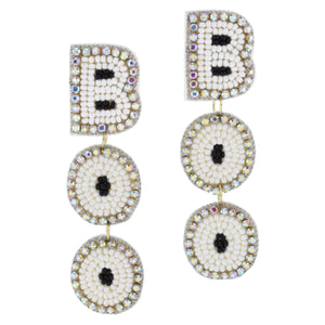 White Beaded Boo Earrings