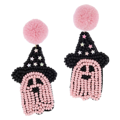 Pink Ghost Pom Pom Earrings