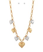 Gold and Silver Hearts Necklace with Earrings