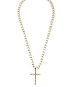 Long Wooden Beaded Necklace with Cross