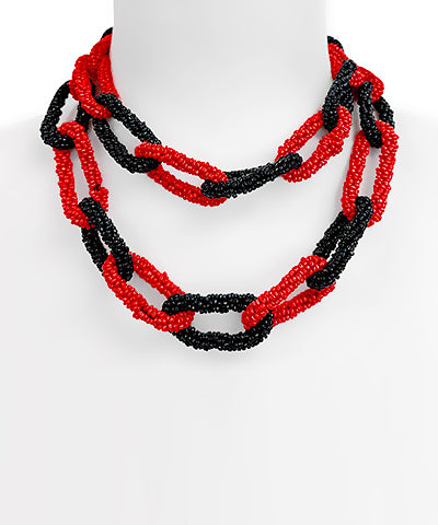 Red and Black Seed Bead Chain Necklace