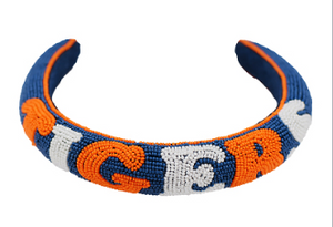 Orange and Blue Beaded TIGERS headband