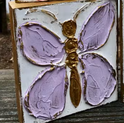 6 x 6 Painted Lavender Butterfly on Wood Block