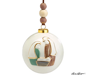 White Ceramic Ball O Holy Night/Holy Family Ornament