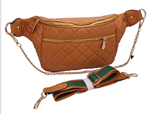 Camel Color Vegan Leather Quilted Crossbody
