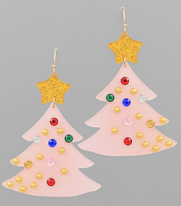 Pink Acrylic Christmas Tree Earrings