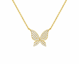 Pave Crystal and Gold Tiny Butterfly Necklace