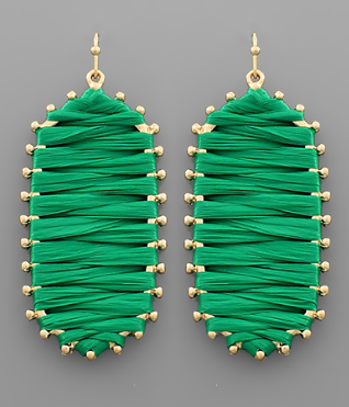 Green Raffia Oval Earrings