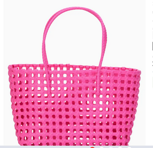 Large Pink Woven Plastic Tote Bag