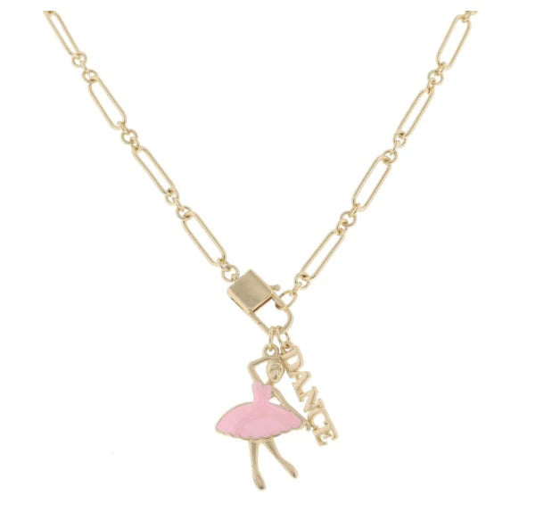 Jane Marie Kids 14" Gold Lobster Claw, Ballerina, Gold Dance Bar Necklace, 3" Ext