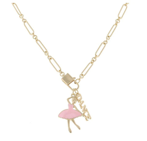 Jane Marie Kids 14" Gold Lobster Claw, Ballerina, Gold Dance Bar Necklace, 3" Ext