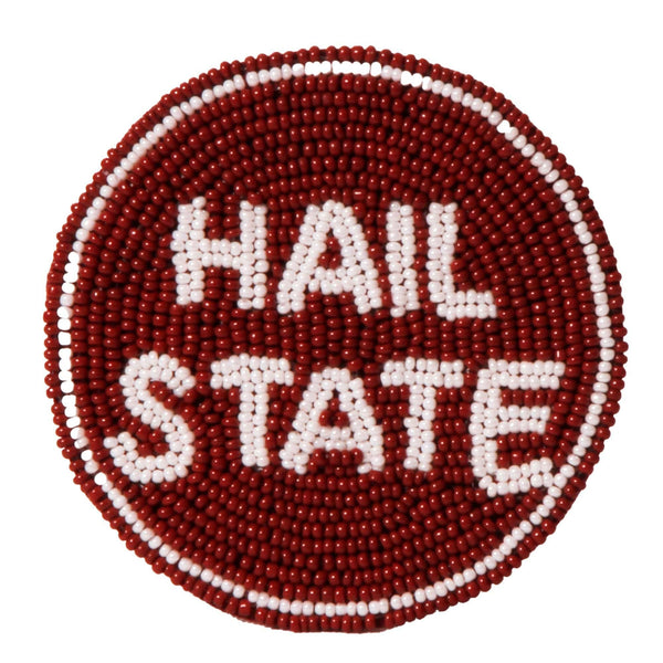 Mississippi State Hail State Beaded Button in Maroon and White by Desden