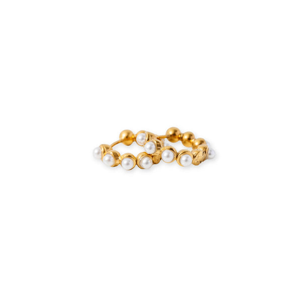 Bold Bezeled Pearl Hoop - Hypoallergenic, Flat Back, Girl: Pair