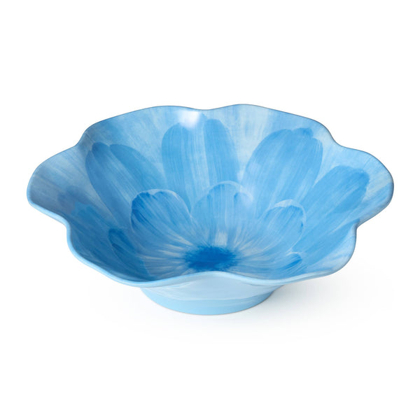 Wildflower Blue Melamine  3-D Floral Deep Bowl 14.5in