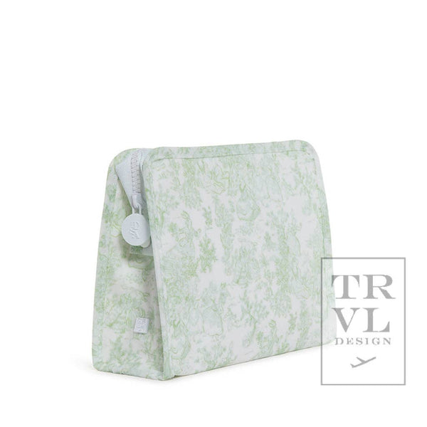Roadie Medium - Bunny Toile Green Zip Pouch *new!