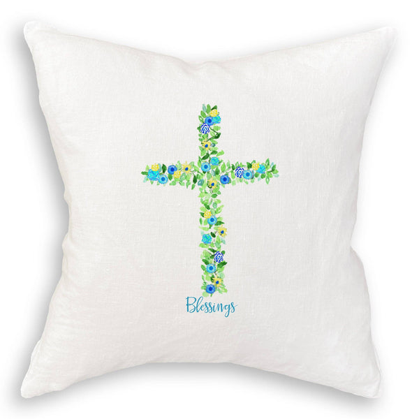 Blue Cross with Flowers and Quote: White Guest Towel / -