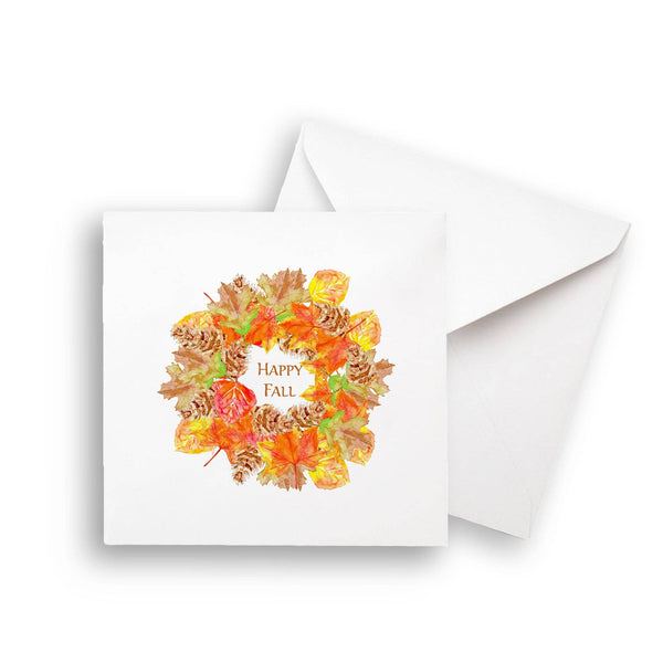 Fall Leaf Wreath with Happy Fall: Dishtowel / -
