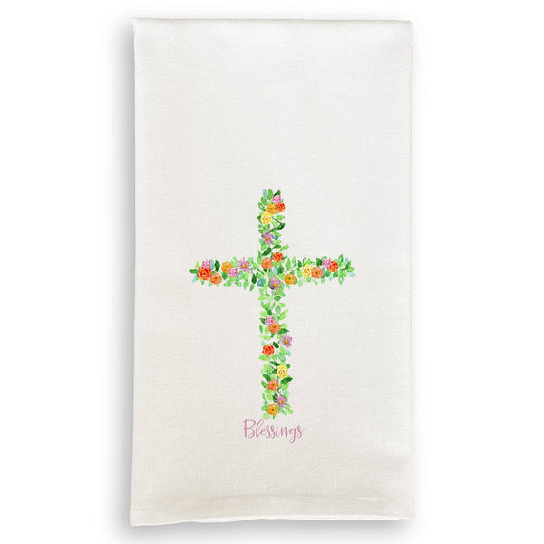 Cross with Flowers: Remove Words / Dishtowel / -