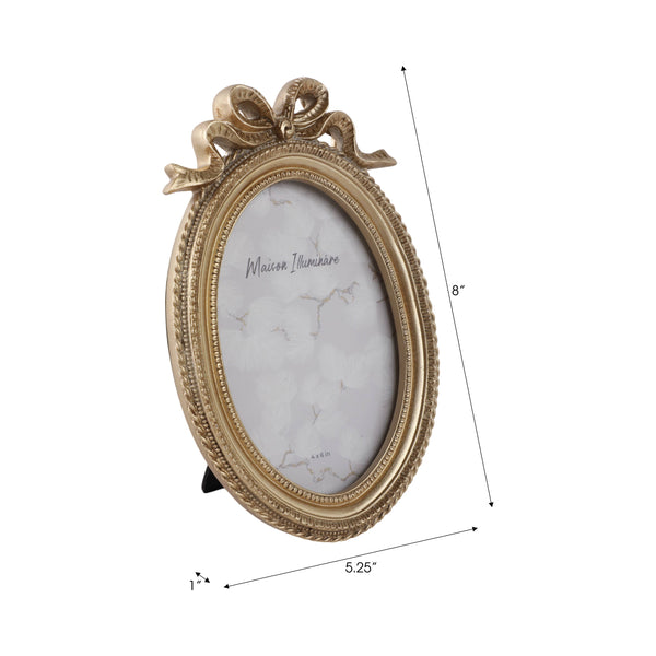 Photo Frame - Gold Polyresin Oval Coquette with Bow, 4x6 in.