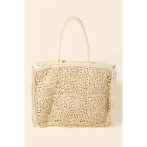 Straw Braided Rectangle Tote Bag