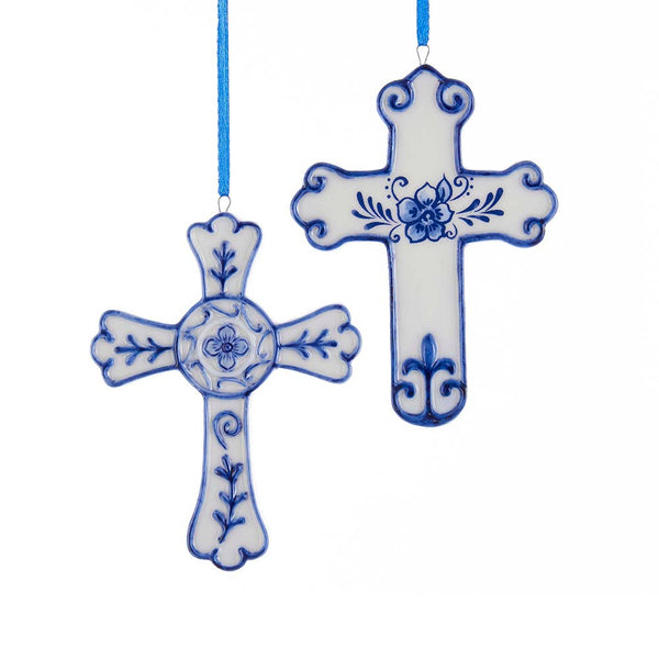 4"PORCELAIN DELFT BLUE CROSS ORNAMENT 2A