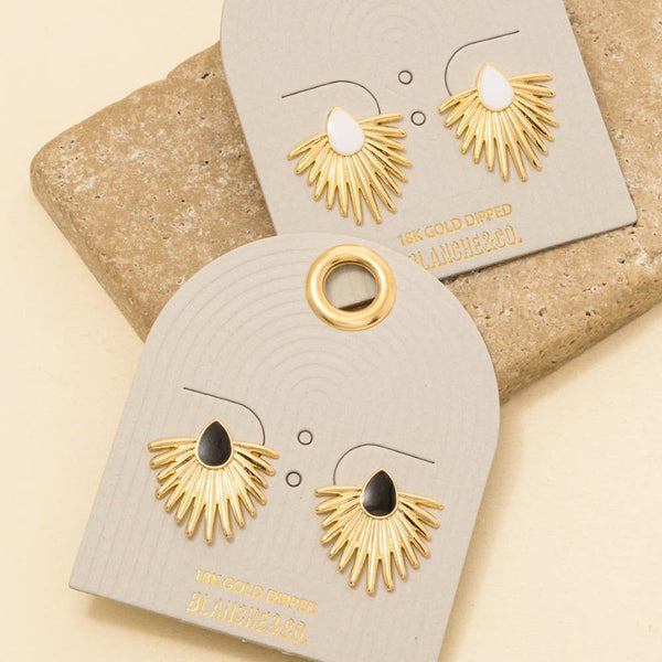 Metallic Feather Enamel Teardrop Stud Earrings: GBK