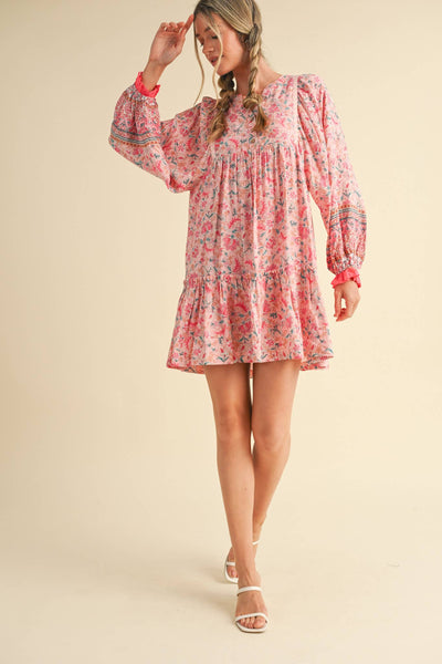 EXCLUSIVE PRINT PUFF SLEEVE TIERED BABYDOLL DRESS Camel Multi Paisley