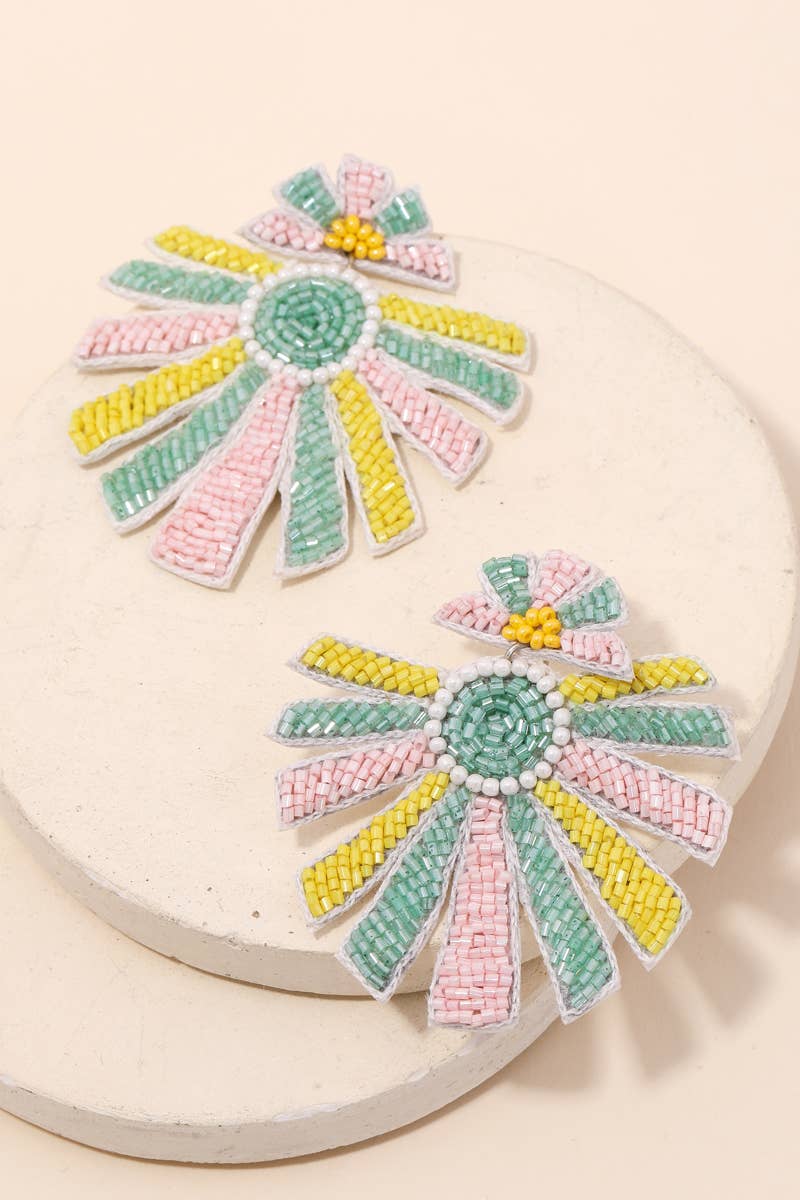 Seed Beaded Round Statement Earrings: