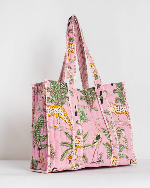 Liana Quilted Tote   Pink/Multi   18x16x7