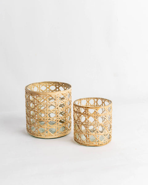 Mia Cane Candle Holder   Clear/Natural   4x4.25
