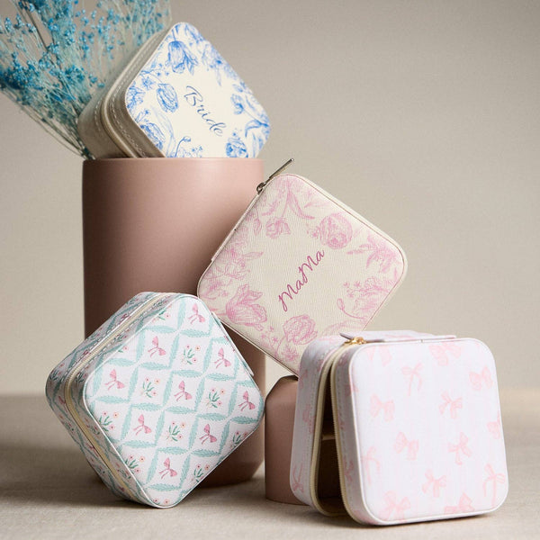 Blue Floral with Pink Bow Jewelry Box