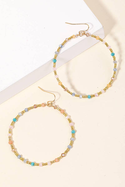 Seed Beaded Circle Cutout Earrings:
