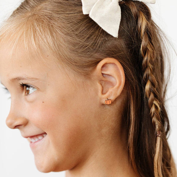 Pumpkin Stud Earrings - Hypoallergenic, Flat Back, Girl Gift: Pair