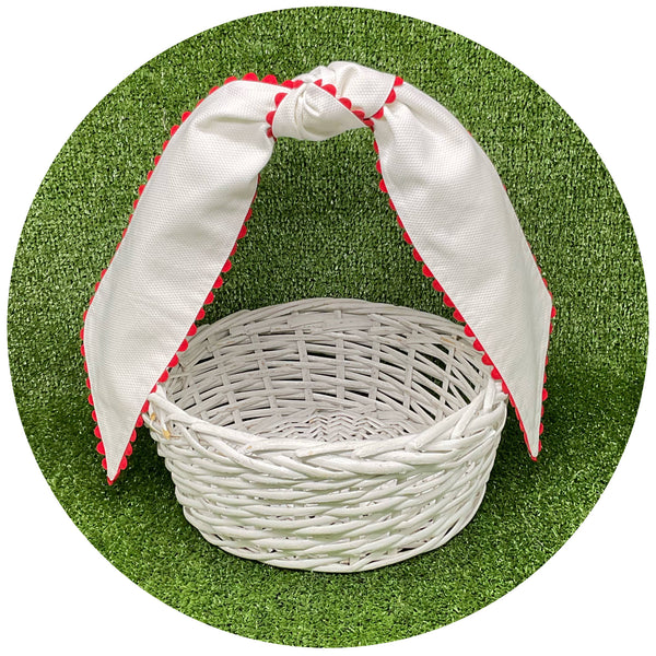 White Cotton Pique Sash with Trim: 44 inches / White