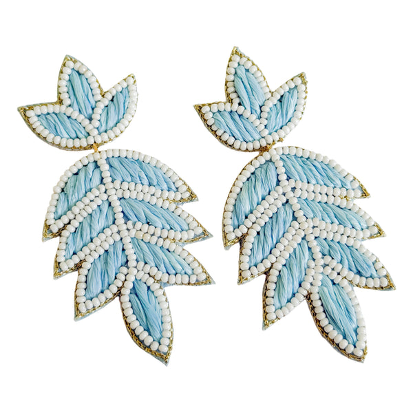 Lilly Raffia  Earrings | White & Carolina Blue