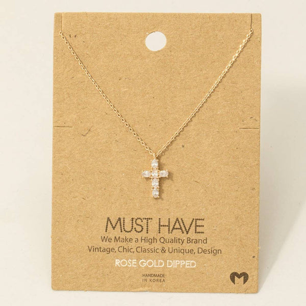 Rhinestone Cross Pendant Necklace: Silver