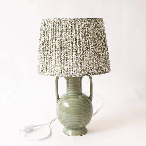 Green Jug Lamp with Printed Shade
