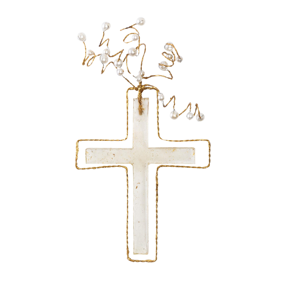 Wire/Res Clear Cross w/ Pearls