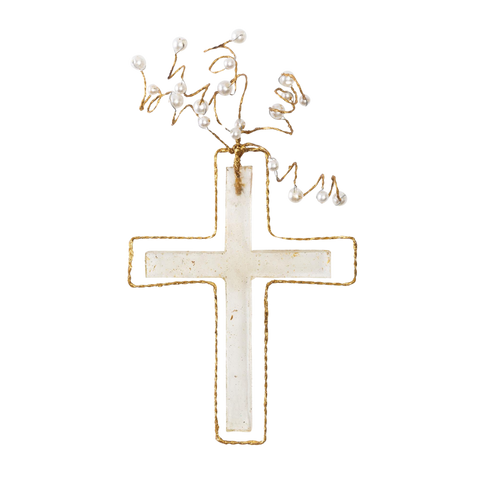 Wire/Res Clear Cross w/ Pearls