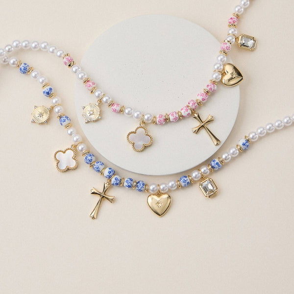 Pearl Ceramic Mixed Necklace: Blue