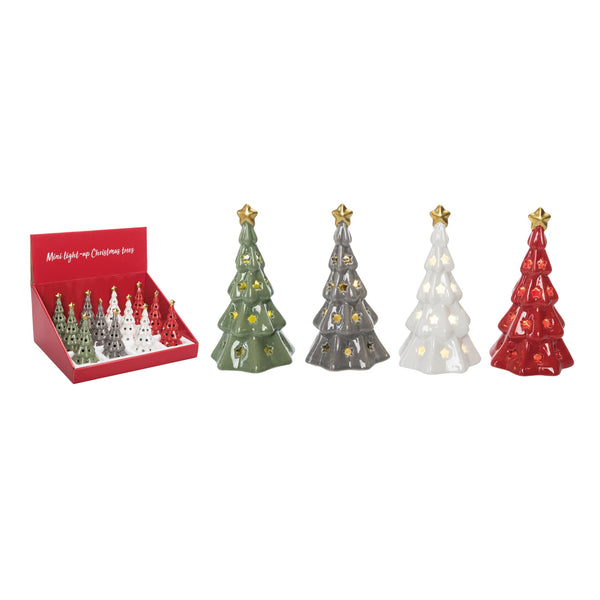 Mini Light Up Ceramic Christmas Trees with Star Multicolor